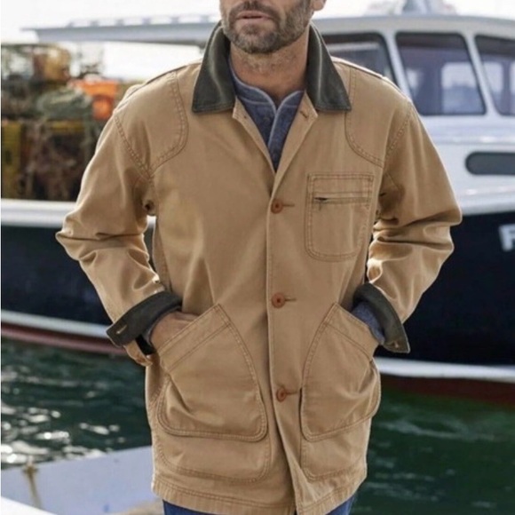 L.L. Bean Men's Tan Field Jacket with green corduroy Collar size small